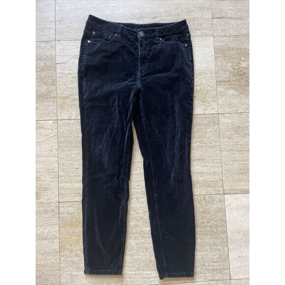 New Soft Surroundings Stretch Velvet Leggings Blue Pants 8 - Picture 1 of 5